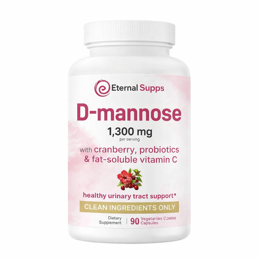 D-Mannose 1,300mg with Cranberry, Probiotics & Fat-Soluble Vitamin C, 90 Capsules
